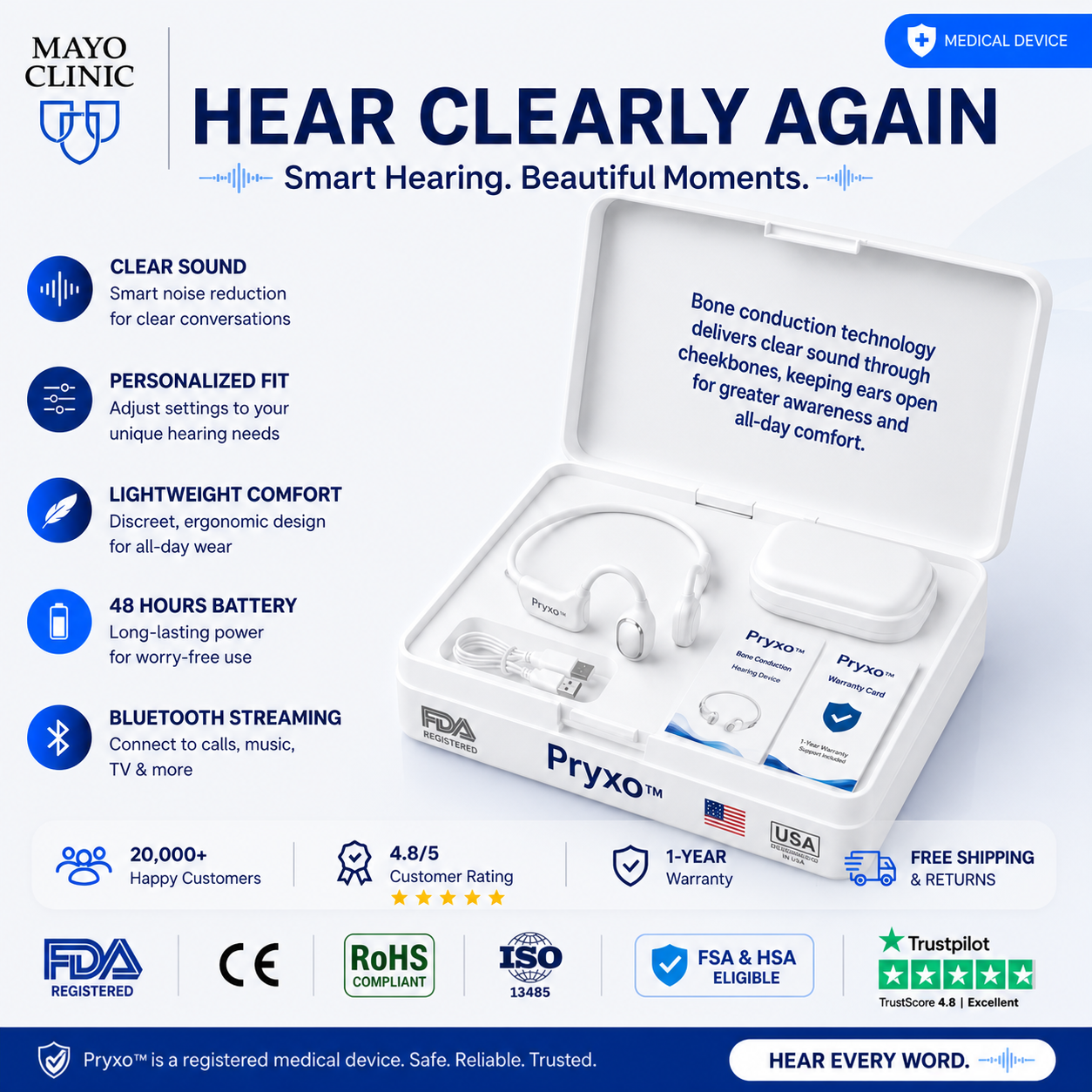 🔥 Final 2 Hours : Only Limited Stock Left🏆Pryxo™ Bone Conduction Smart Hearing Headphones （Mayo Clinic Recommended）