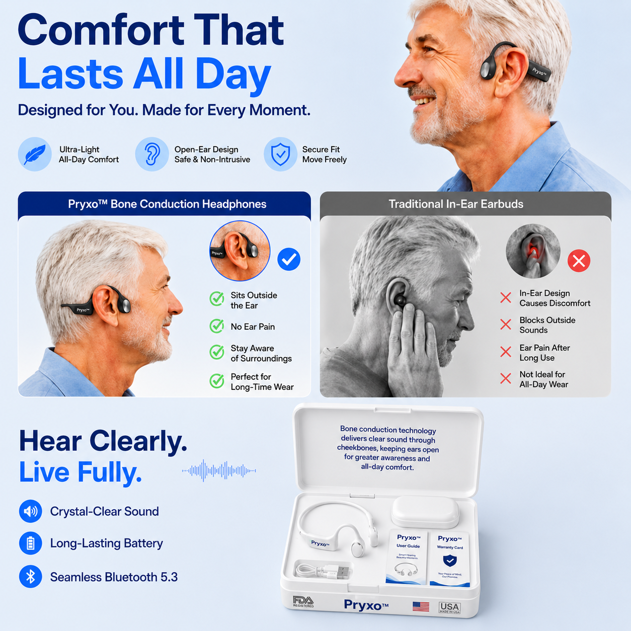 🔥 Final 2 Hours : Only Limited Stock Left🏆Pryxo™ Bone Conduction Smart Hearing Headphones （Mayo Clinic Recommended）