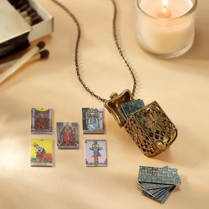 🔥 Last Day 50% OFF – Brass Locket Necklace with 22 Miniature Tarot Cards, 30" Adjustable Chain